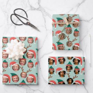 Christmas Crew Three Photo Custom Gift Wrap Sheets