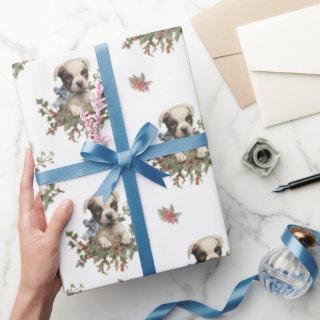 Christmas Cute Puppy Dog Elegant Seamless Pattern