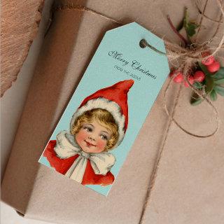 Christmas Cute Vintage Elf Girl Personalized Gift Tags