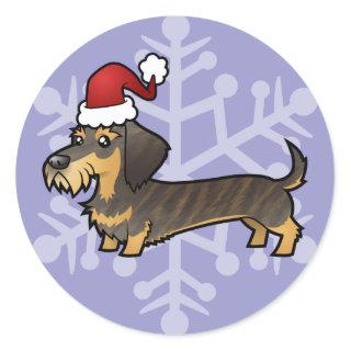Christmas Dachshund (wirehair) Classic Round Sticker