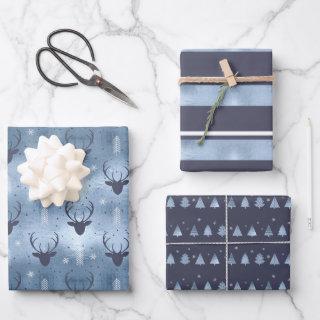 Christmas Deer Antler, Stripes, Trees Blue ID864  Sheets
