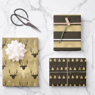Christmas Deer Antler Stripes Trees Gold/Br ID864  Sheets