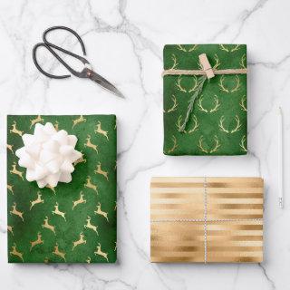 Christmas Deer Patterns Green Gold  Sheets