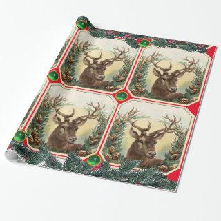 CHRISTMAS DEER,PINE CONES CROWN,GREEN GEMS Red