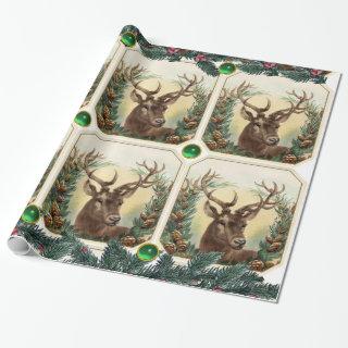 CHRISTMAS DEER,PINE CONES CROWN,GREEN GEMSTONES