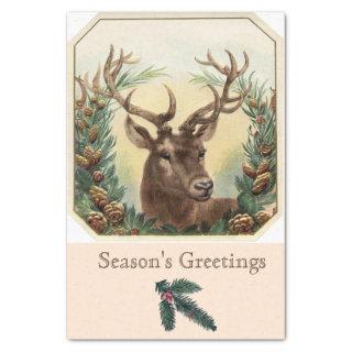 CHRISTMAS DEER,PINE CONES CROWN Season's Greetings Tissue Paper