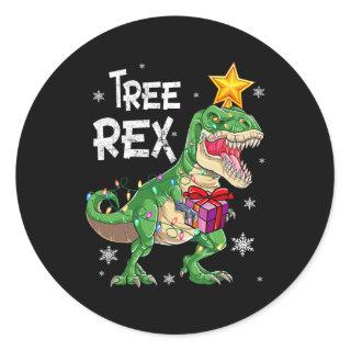 christmas dinosaur tree rex pajamas men boys kids  classic round sticker