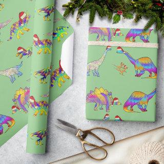 Christmas Dinosaurs Wearing Santa Hats Pattern