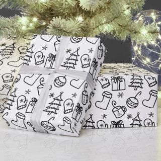 Christmas doodles black & white color your own