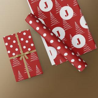 Christmas Dots & Trees Custom Monogram Red  Sheets