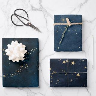 Christmas elegant luxury gold stars pattern blue  sheets