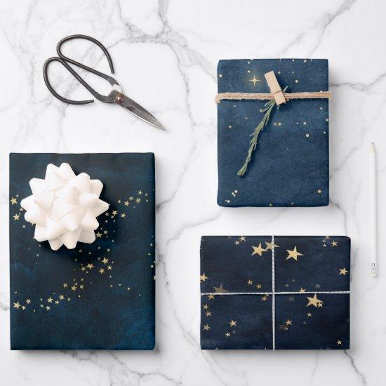 Christmas elegant luxury gold stars pattern blue  sheets