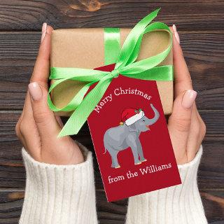 Christmas Elephant Santa Hat Cute Red Custom From Gift Tags