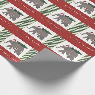 Christmas Elephants with Hats, Tree, and Stripes
