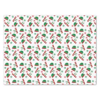 Christmas Elf Hat Snowflakes Pattern Red Green Tissue Paper