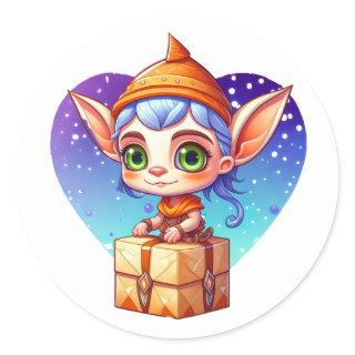 Christmas Elf with Snowy Background Classic Round Sticker