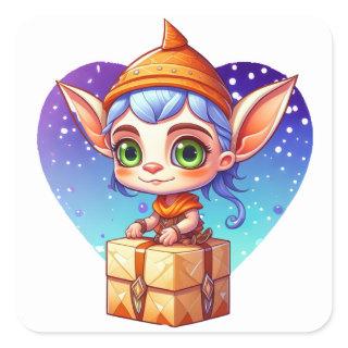 Christmas Elf with Snowy Background Square Sticker