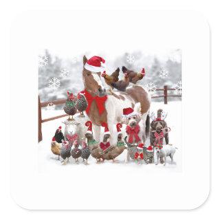 CHRISTMAS FARM ANIMAL IN Santa hats STICKERS