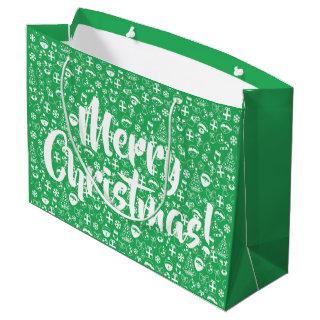 Christmas Favorites Green Santa Elf Snowman Santa Large Gift Bag