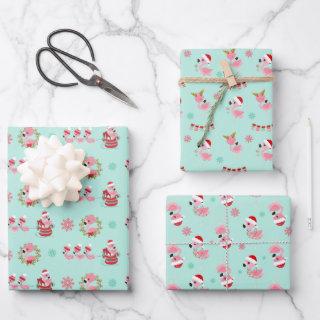 Christmas Festive Flamingo Pattern on Green  Sheets