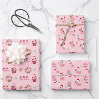 Christmas Festive Flamingo Pattern on Pink  Sheets