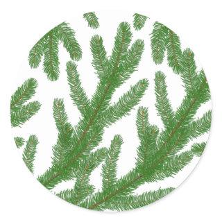 Christmas fir tree branches  classic round sticker