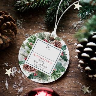 Christmas Floral Foliage To / From Circle Gift Favor Tags