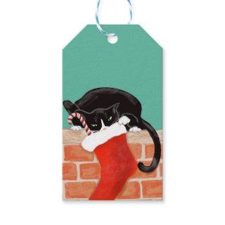 Christmas Funny Cat and Stocking  Gift Tags
