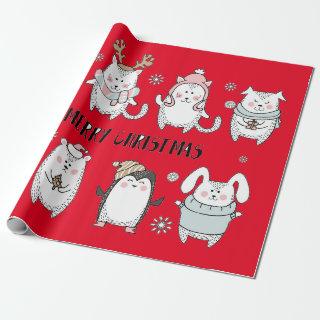 CHRISTMAS GIFT WRAP WITH CUTE ANIMALS AND SNOW