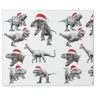 CHRISTMAS GIFT WRAP WITH DINOSAURS WITH SANTA HATS