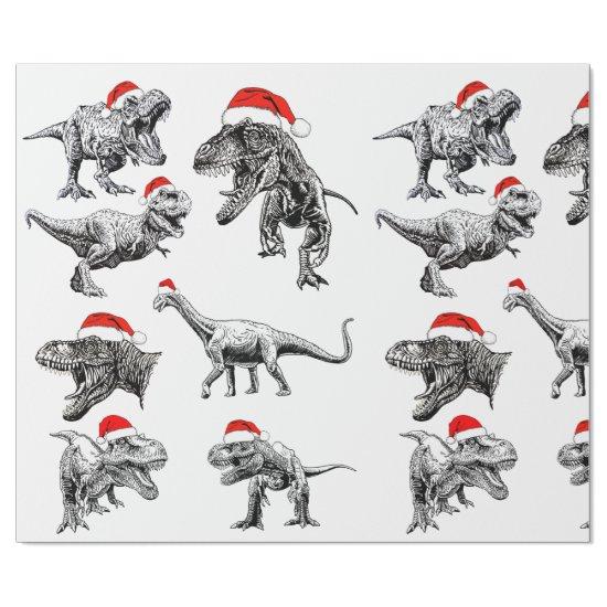 CHRISTMAS GIFT WRAP WITH DINOSAURS WITH SANTA HATS