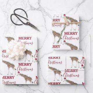 Christmas Giraffe Funny Animal with Santa Hat   Sheets