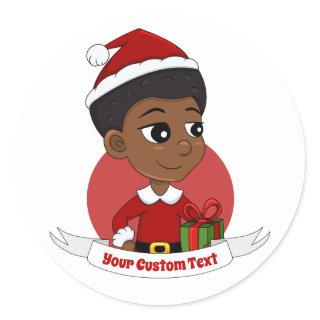 Christmas girl with an Afro cartoon Classic Round Sticker