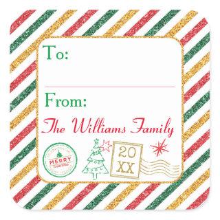 Christmas Glitter Airmail Postage Label Gift Tags