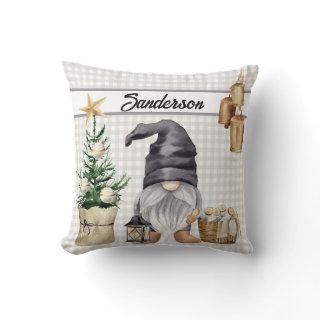 Christmas Gnome Country Farmhouse  Buffalo Plaid Throw Pillow