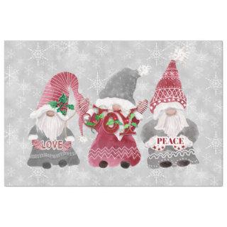 Christmas Gnomes Snowflakes Gray Red Decoupage Art Tissue Paper