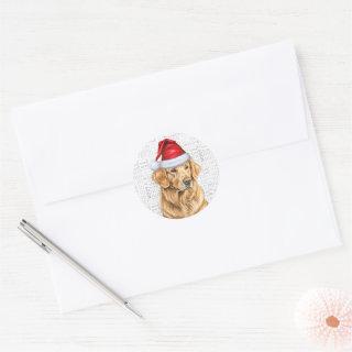 Christmas Golden Retriever and Woof Art Dog Lover Classic Round Sticker