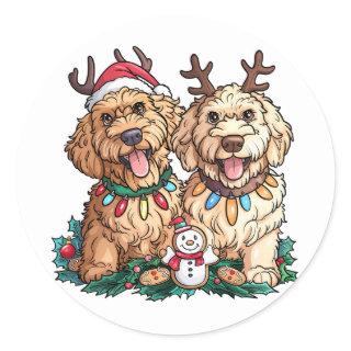 Christmas Goldendoodle Dogs Classic Round Sticker