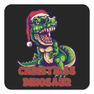 Christmas Green Dinosaur | Dinosaur Design Square Sticker