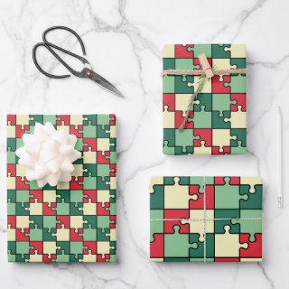 Christmas Green Red Geometric Puzzle Piece Pattern  Sheets