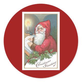 Christmas Greeting Vintage Santa Claus Classic Round Sticker