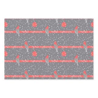 Christmas grey white red birds pines  sheets