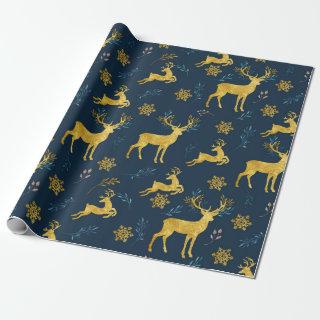 Christmas Holiday - Gold Deer on Navy Background