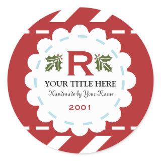 Christmas Holiday Monogram Classic Round Sticker