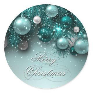 Christmas Holiday Ornaments - Teal - Customize Classic Round Sticker