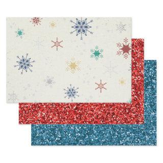 Christmas Holidays Red Green Snowflakes Glitter  Sheets