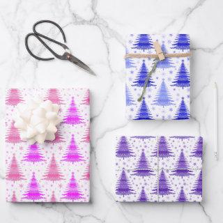 Christmas Holliday Pink Purple Blue Trees Pattern  Sheets