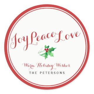 Christmas Holly Joy Peace Love Script Custom Classic Round Sticker
