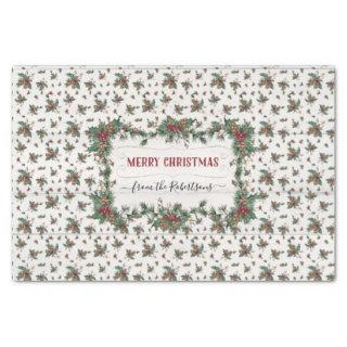 Christmas Holly Pine Mistletoe White Cottage Wood  Tissue Paper