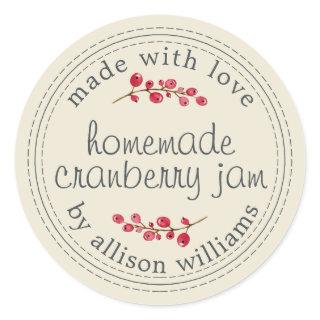 Christmas Homemade Cranberry Jam Can Antique White Classic Round Sticker